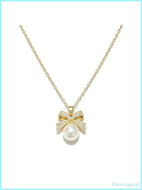 Bow Pearl Drop Necklace Adjustable Pendant Titanium Steel Jewelry